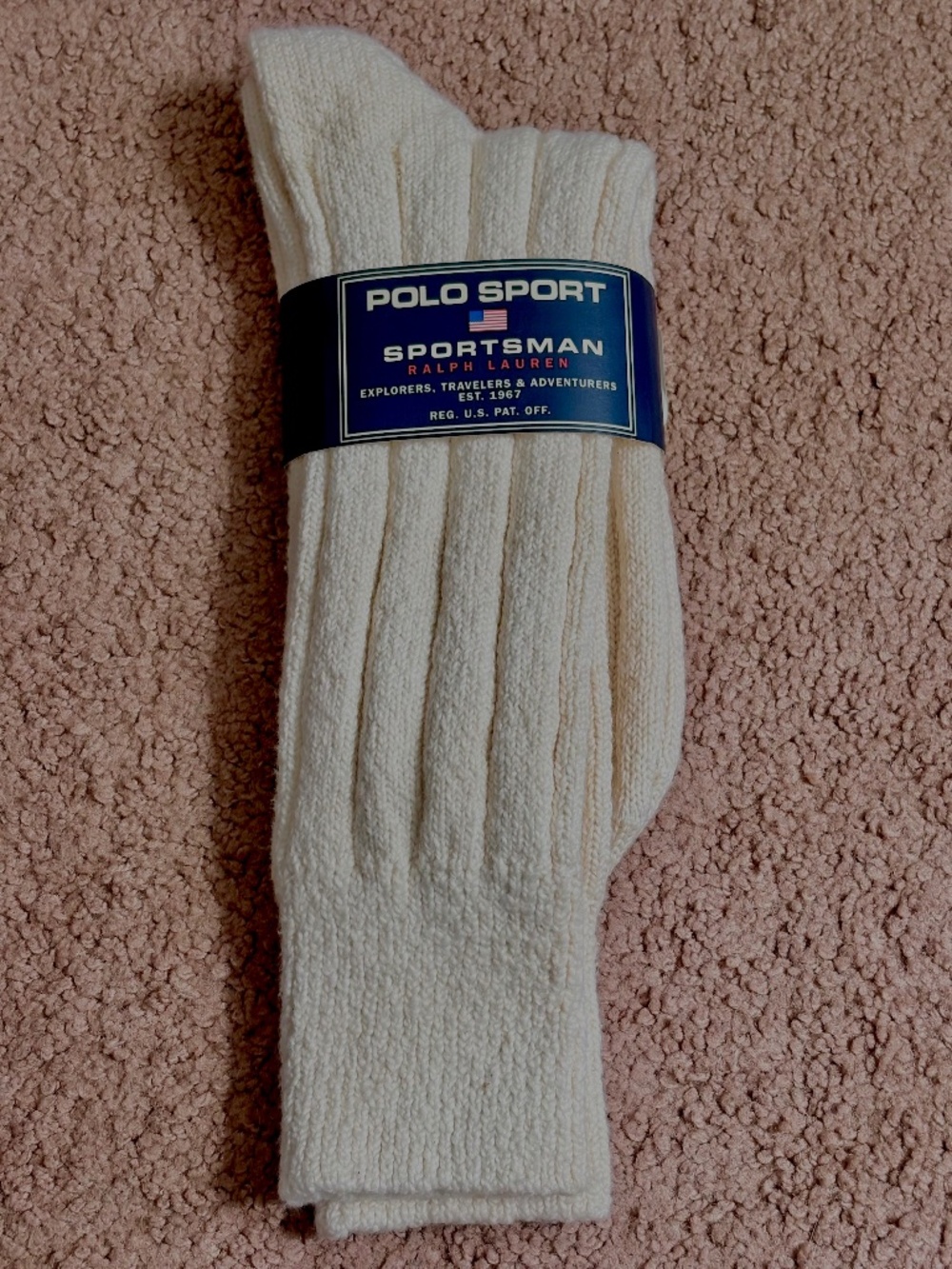 Vintage Ralph Lauren Polo Sport Sportsman White Cream Socks Cotton Blend 90s NWT